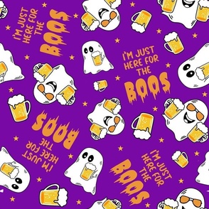 Large Scale I'm Just Here for the Boos Funny Beer Drinking Halloween Ghosts on Purple
