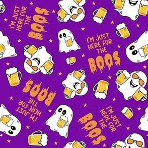 Medium Scale I'm Just Here for the Boos Funny Beer Drinking Halloween Ghosts on Purple