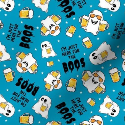 Medium Scale I'm Just Here for the Boos Funny Beer Drinking Halloween Ghosts on Caribbean Blue