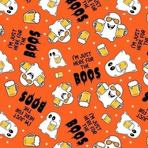 Medium Scale I'm Just Here for the Boos Funny Beer Drinking Halloween Ghosts on Orange