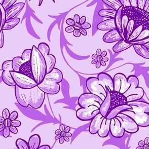 Violet tones colored pencil floral, 18 inch