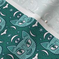 Micro Mystical Cats in Teal