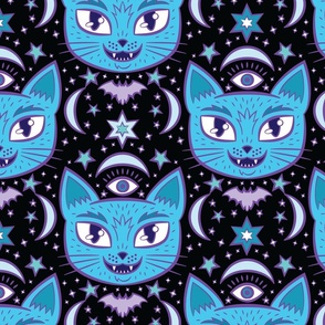 Mystical Cats in Blue Space