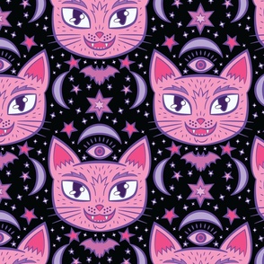 Mystical Cats in Pink Night