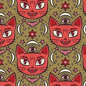 Mystical Cats in Spicy Red