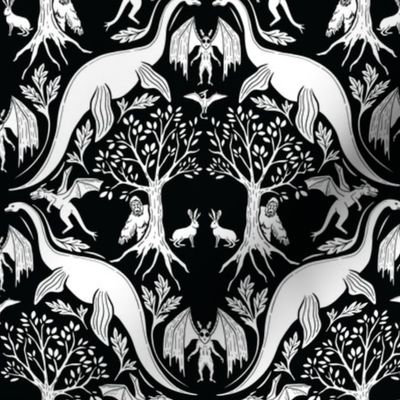 Small-Scale Black & White Cryptid Damask