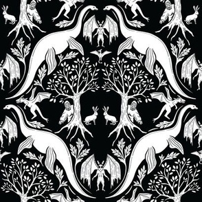 Small-Scale Black & White Cryptid Damask