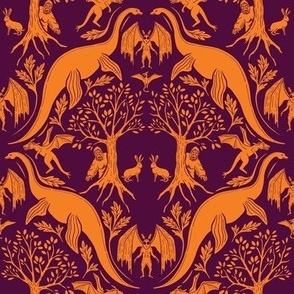 Small-Scale Purple & Orange Cryptid Damask