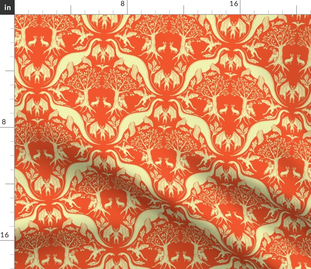 Small-Scale Orange & Cream Cryptid Damask