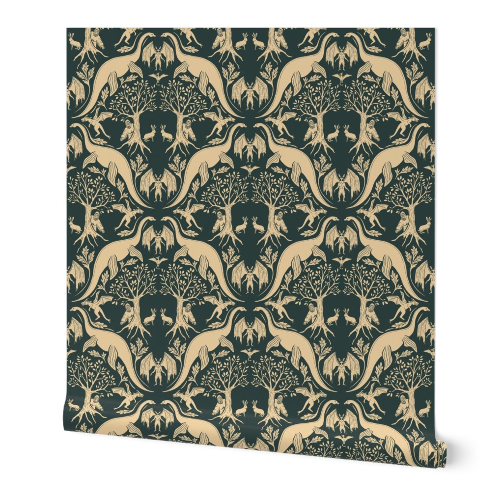 Small-Scale Peach & Blue-Gray Cryptid Damask