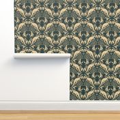 Small-Scale Peach & Blue-Gray Cryptid Damask