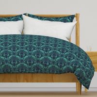 Small-Scale Teal & Blue Cryptid Damask