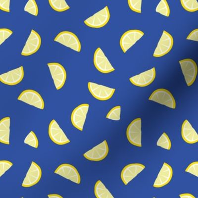 Fruit garden - lime and lemon citrus fruit slices fruit garden summer design on yellow on classic blue 