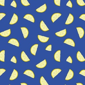 Fruit garden - lime and lemon citrus fruit slices fruit garden summer design on yellow on classic blue 