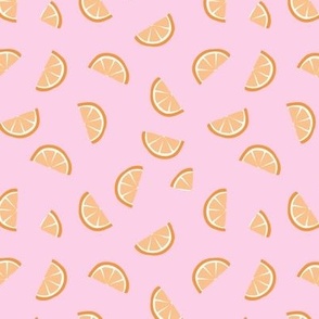 Fruit garden - orange and lemon citrus fruit slices fruit garden summer design on oranges on pink girls