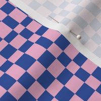 Irregular retro checkerboards plaid design nineties trend minimalist groovy pattern classic blue pink