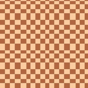 Irregular retro checkerboards plaid design nineties trend minimalist groovy pattern burnt orange rust peach autumn plaid