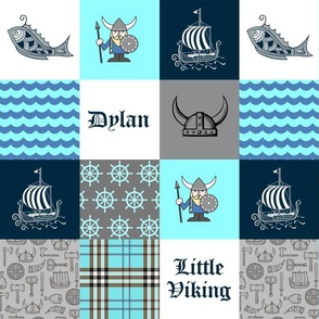 DYLAN  "Little Viking"  Viking Nautical Patchwork | Teal, Navy, Gray, Plaid | 4x3 4.5”SQ