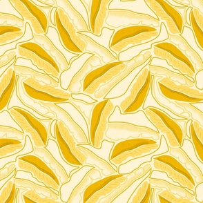 Monochrome Banana Leaves- Mustard Yellow- Tropical Paper cut Puzzle- Reglar Scale