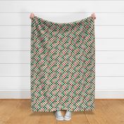 Vintage retro checkerboard with daisies smileys and rainbows kids design emerald pine green red pink seasonal christmas palette