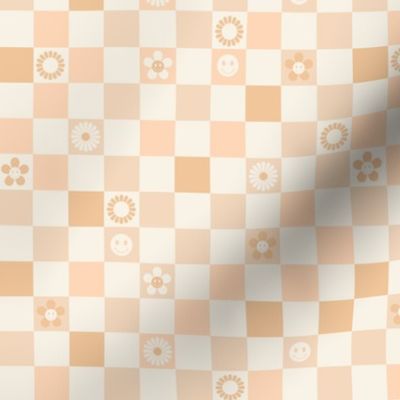 Irregular retro pastel checkerboards plaid design nineties trend minimalist groovy pattern peach orange blush