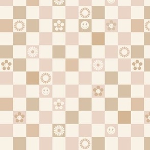 Irregular retro pastel checkerboards plaid design nineties trend minimalist groovy pattern tan beige sand