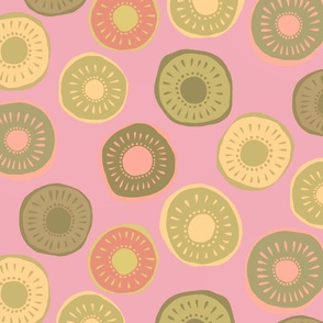 Retro floral pattern - pink and green - large