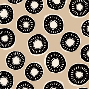 Retro floral pattern - black and white with pale sand background - large