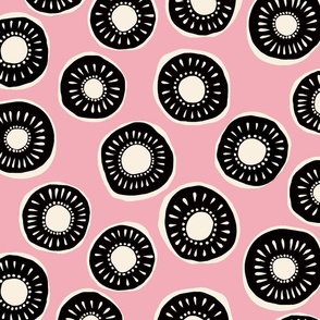 Retro floral pattern - black and white with a pink background - large