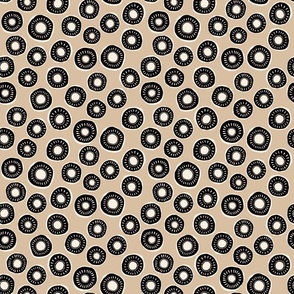 Retro floral pattern - black and white with pale sand background - small