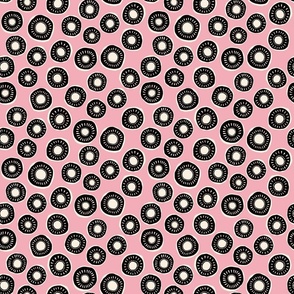 Retro floral pattern - black and white with a pink background -  small