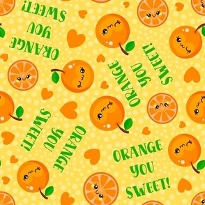 Large Scale Orange You Sweet! Kawaii Face Fruit Slices and Hearts