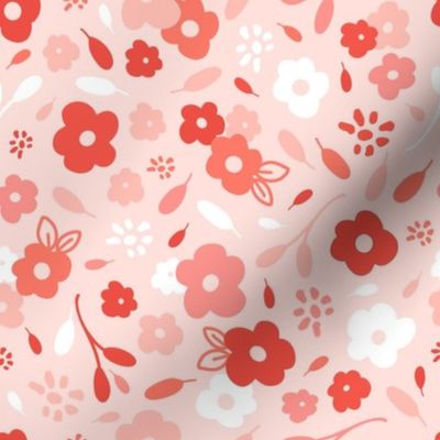 Garden florals  on pink, red, white pink flowers 