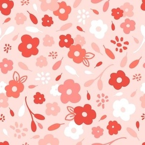 Garden florals  on pink, red, white pink flowers 