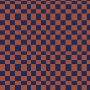 Irregular retro checkerboards plaid design nineties trend minimalist groovy pattern burnt orange navy blue