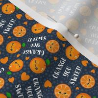 Small Scale Orange You Sweet! Kawaii Face Fruit Slices and Hearts on Navy