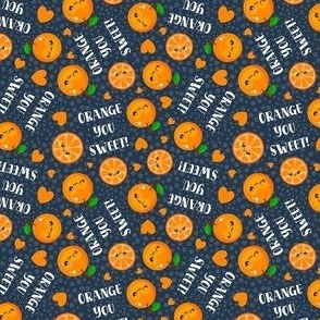 Small Scale Orange You Sweet! Kawaii Face Fruit Slices and Hearts on Navy