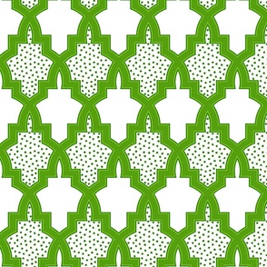Figured lattice combined with polka dots pattern.