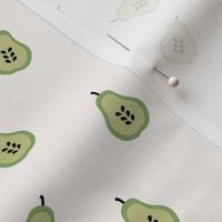 Scandinavian minimalist pear garden retro style fruit autumn nursery design lilac on sage olive green ivory