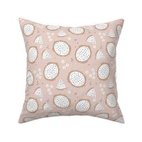 Fruit garden - Dragon fruit and slices with blossom tan beige white on nude
