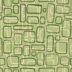 Modern square || green and cream squares on green ||outdoor oasis collection ll by Sarah Price