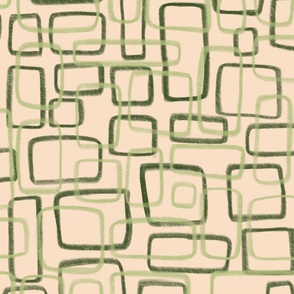 Modern square l|outdoor oasis collection ll green squares on cream by Sarah price