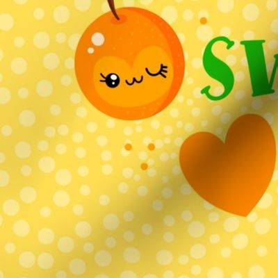 18x18 Square Panel Happy Kawaii Faces Orange You Sweet! Slices and Hearts on Yellow for Throw Pillow or Cushion Cover