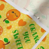 14x18 Panel for DIY Garden Flag Wall Hanging or Hand Towel Happy Kawaii Faces Orange You Sweet! Slices and Hearts on Yellow