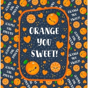  14x18 Panel for DIY Garden Flag Wall Hanging or Hand Towel Happy Kawaii Faces Orange You Sweet! Slices and Hearts on Navy