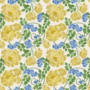 Gold Roses & Forget Me Nots on Beige Small Format