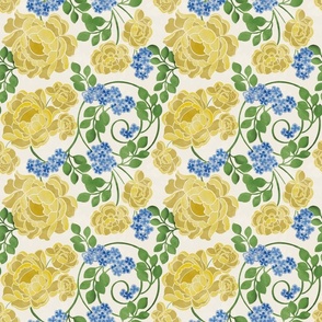 Gold Roses & Forget Me Nots on Cream Small Format