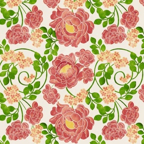 Pink Roses on Watercolor Creme  Background Small Format