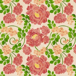 Pink Roses on Watercolor Beige  Background Small Format