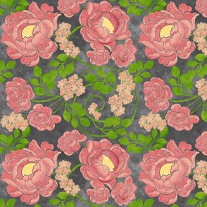 Pink Roses on Watercolor Grey Background Small Format